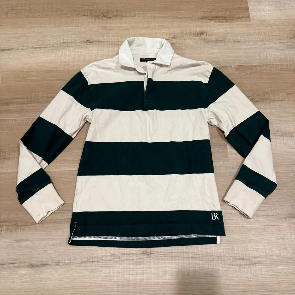 Banana Republic Green and White Stripe Long Sleeve Polo size XS